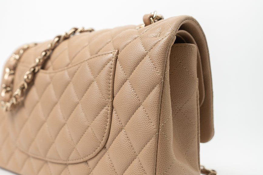 CHANEL Handbag 19B Dark Beige Caviar Quilted Classic Flap Medium LGHW - Redeluxe