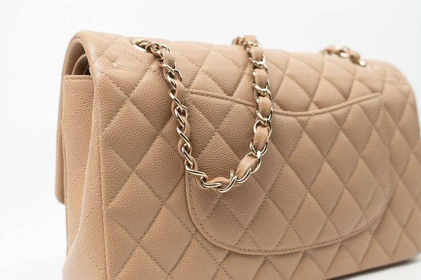 CHANEL Handbag 19B Dark Beige Caviar Quilted Classic Flap Medium LGHW - Redeluxe