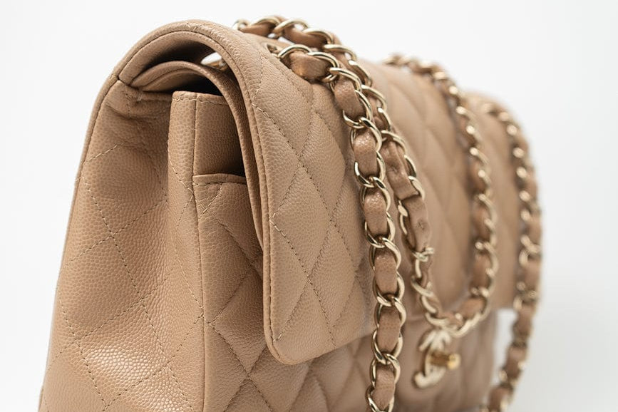CHANEL Handbag 19B Dark Beige Caviar Quilted Classic Flap Medium LGHW - Redeluxe