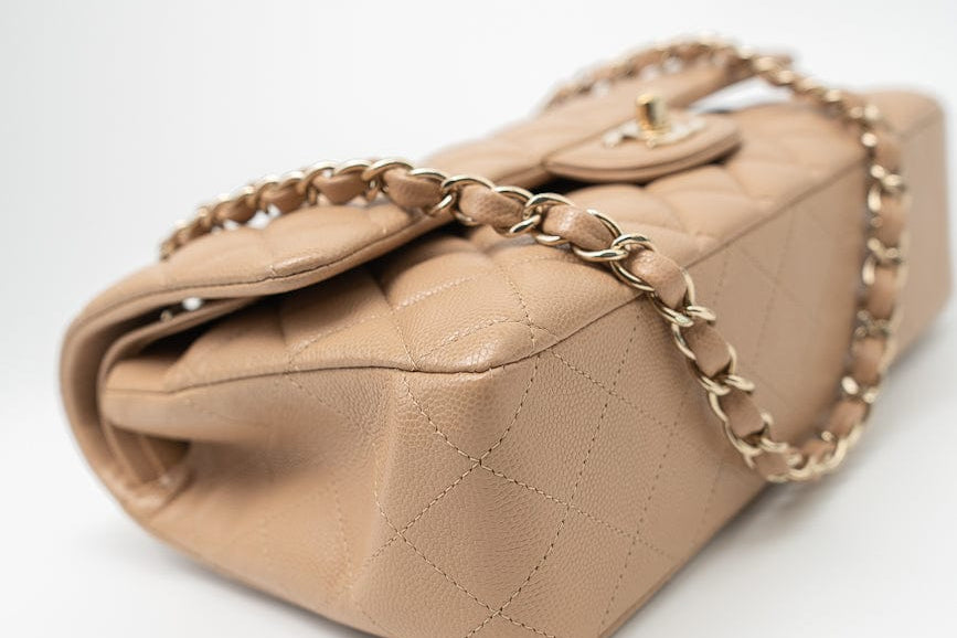 CHANEL Handbag 19B Dark Beige Caviar Quilted Classic Flap Medium LGHW - Redeluxe