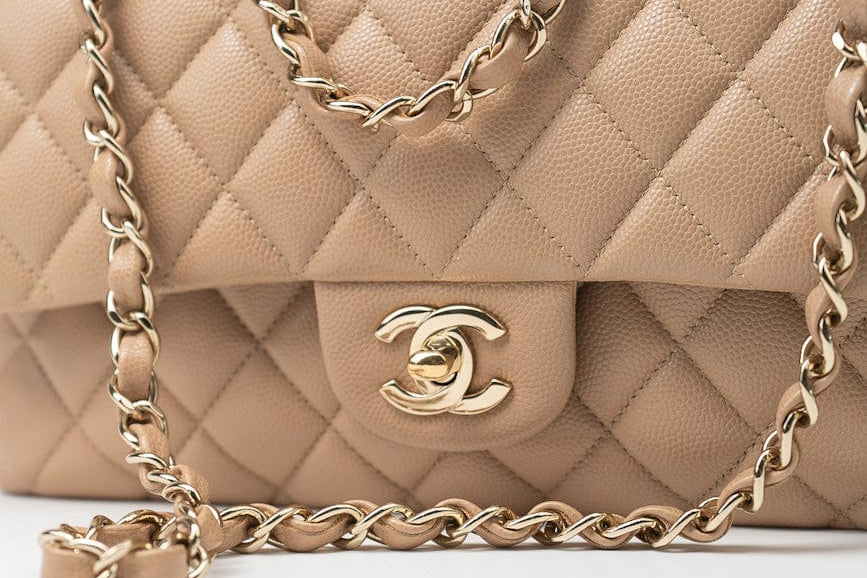 CHANEL Handbag 19B Dark Beige Caviar Quilted Classic Flap Medium LGHW - Redeluxe