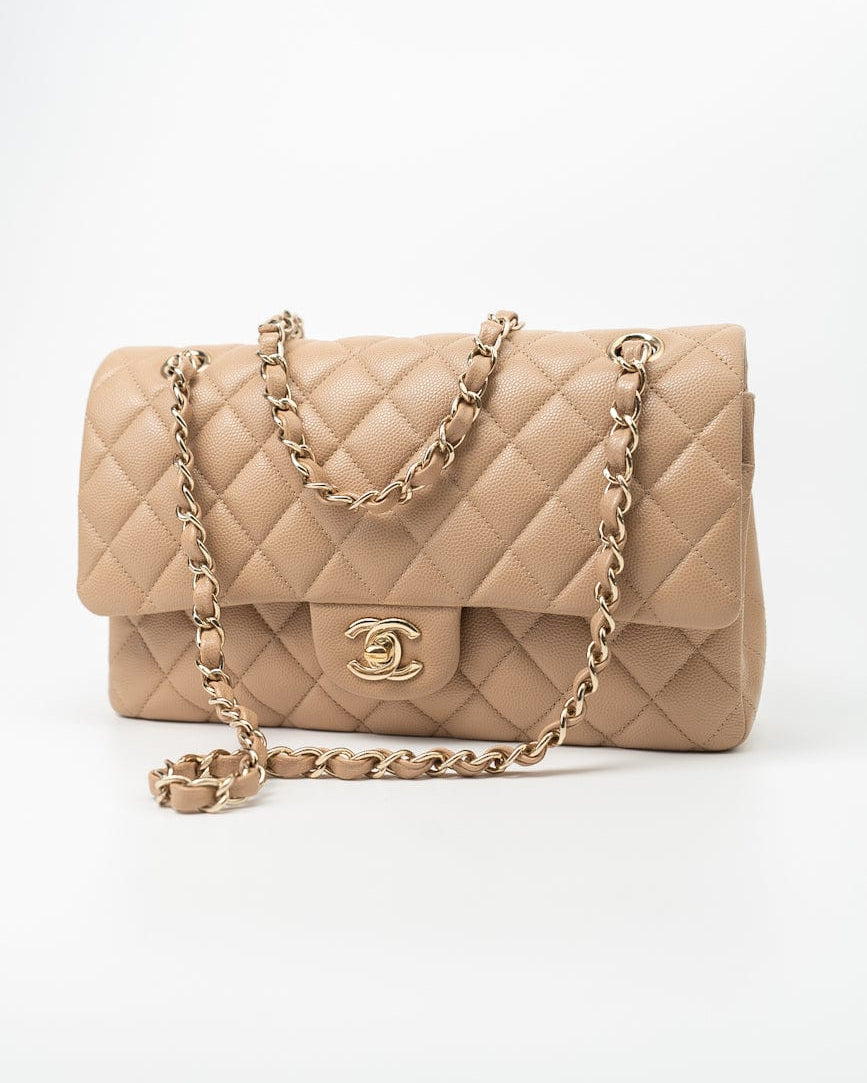 CHANEL Handbag 19B Dark Beige Caviar Quilted Classic Flap Medium LGHW - Redeluxe