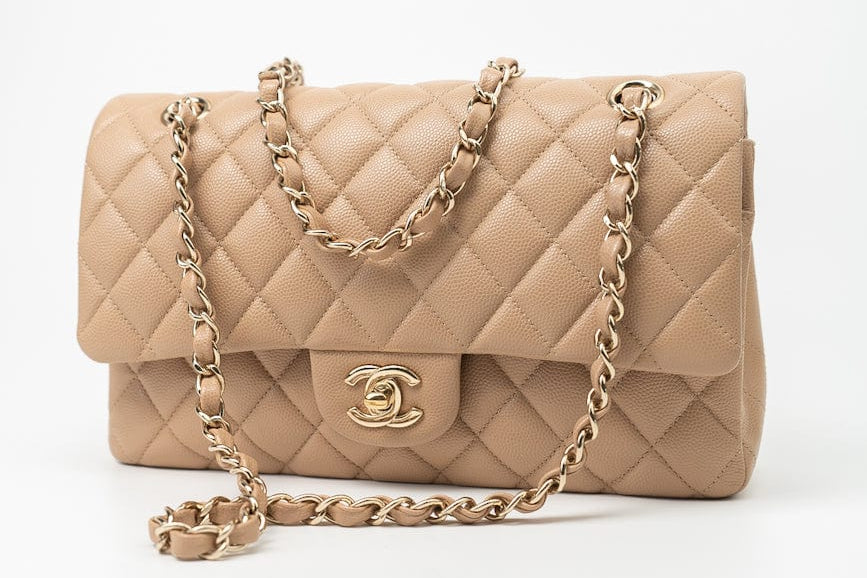CHANEL Handbag 19B Dark Beige Caviar Quilted Classic Flap Medium LGHW - Redeluxe
