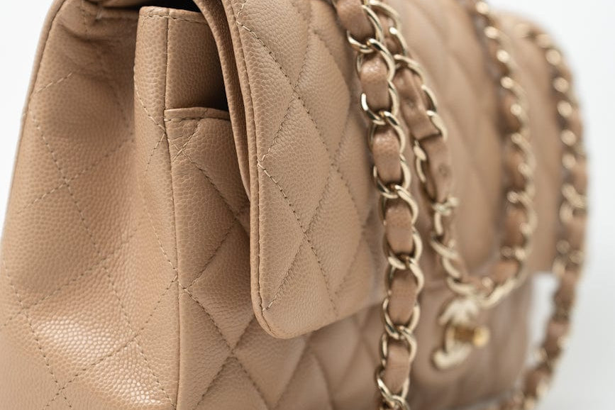 CHANEL Handbag 19B Dark Beige Caviar Quilted Classic Flap Medium LGHW - Redeluxe
