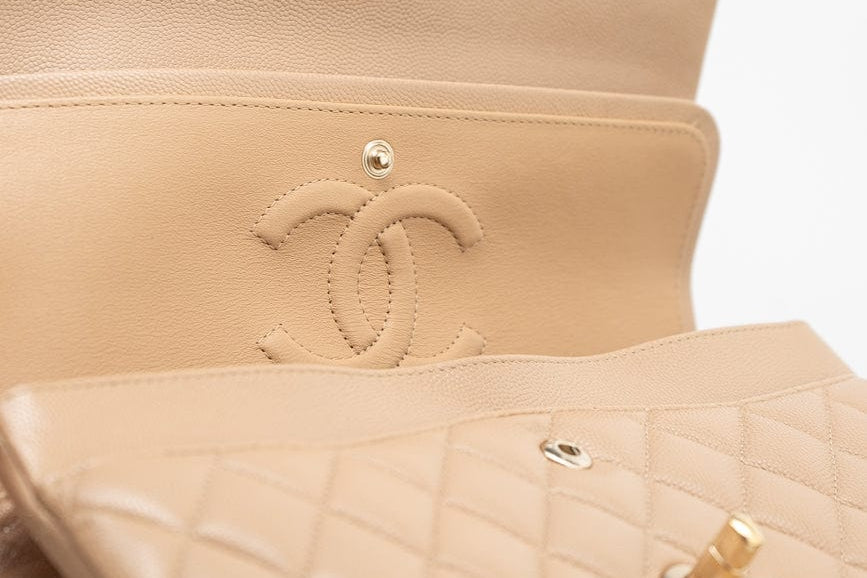 CHANEL Handbag 19B Dark Beige Caviar Quilted Classic Flap Medium LGHW - Redeluxe