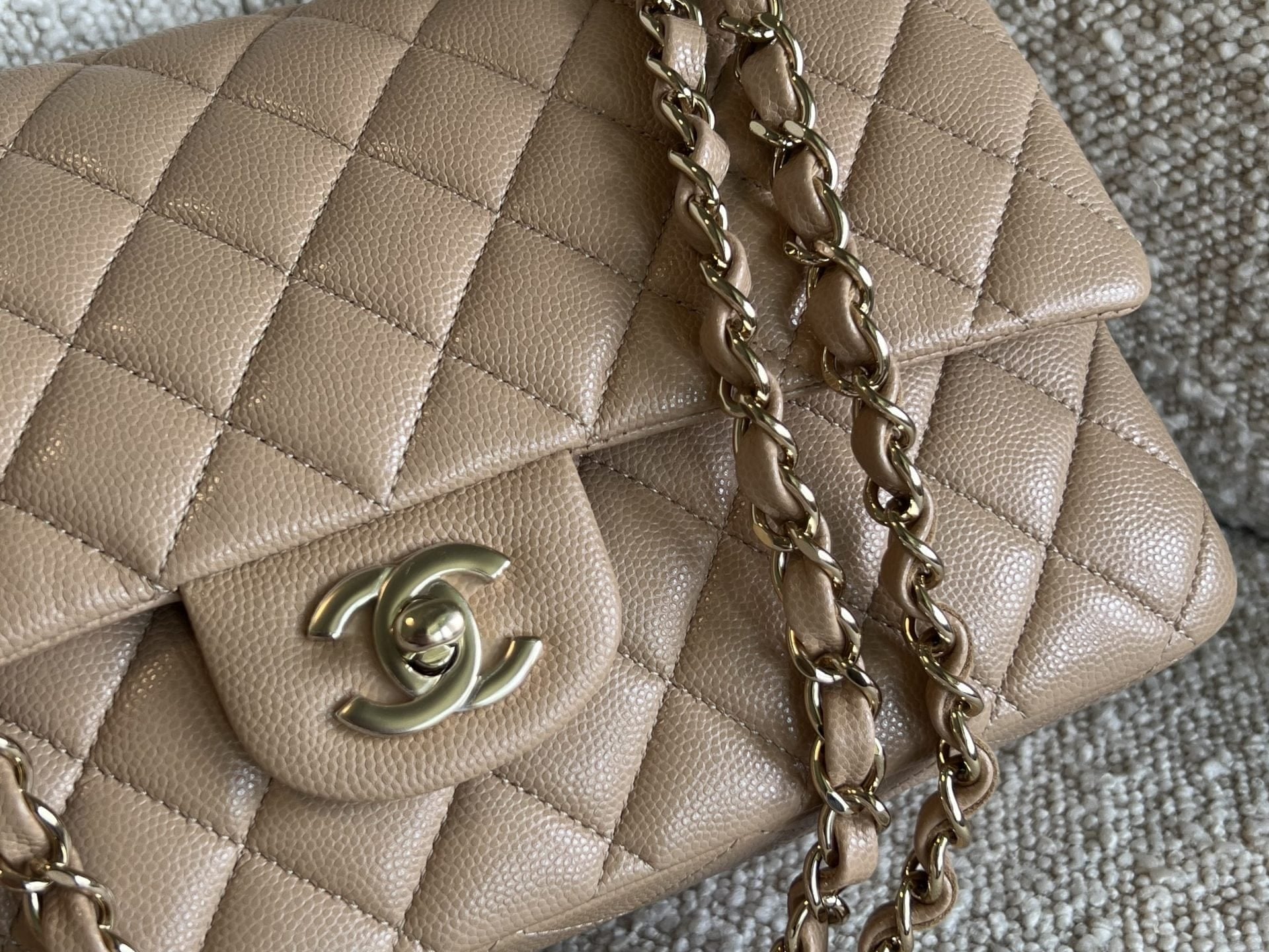 CHANEL Handbag 19B Dark Beige Caviar Quilted Classic Flap Medium LGHW - Redeluxe