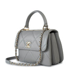 CHANEL Handbag 19B Grey Lambskin Quilted Trendy CC Light Gold Hardware - Redeluxe