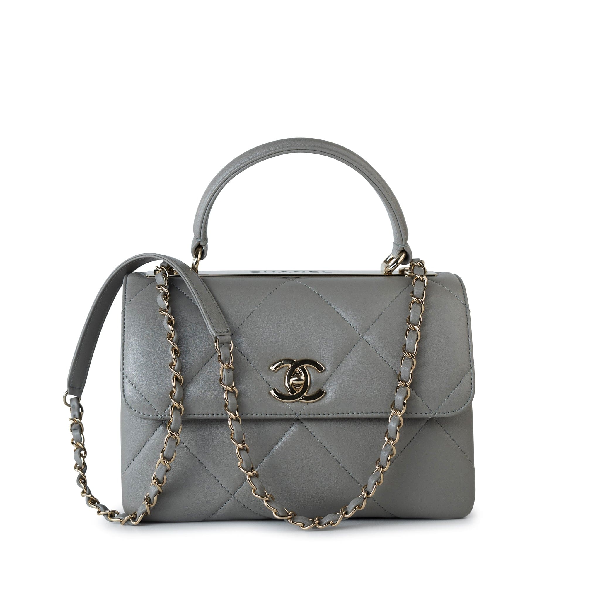 CHANEL Handbag 19B Grey Lambskin Quilted Trendy CC Light Gold Hardware - Redeluxe