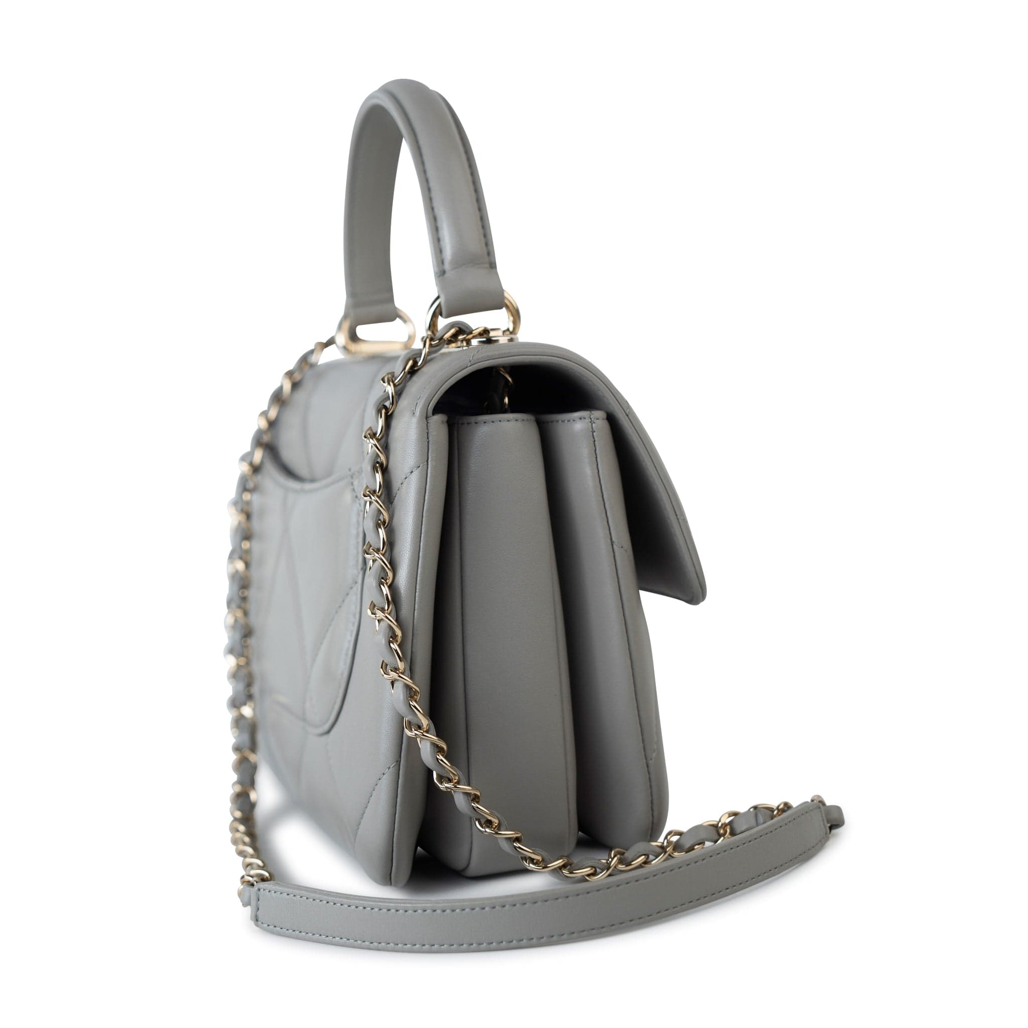 CHANEL Handbag 19B Grey Lambskin Quilted Trendy CC Light Gold Hardware - Redeluxe