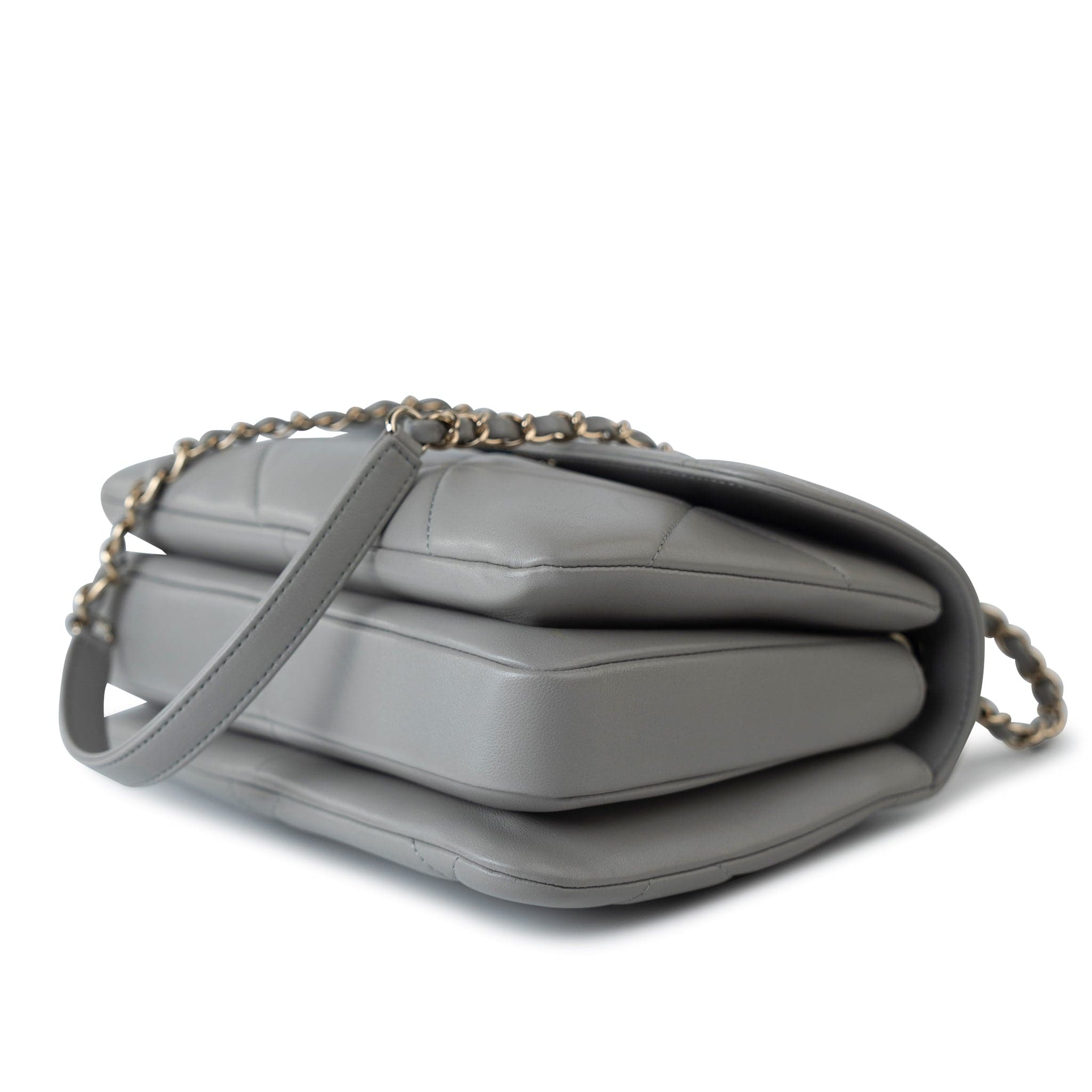 CHANEL Handbag 19B Grey Lambskin Quilted Trendy CC Light Gold Hardware - Redeluxe