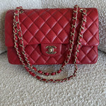CHANEL Handbag 19B Red Caviar Quilted Classic Flap Medium SHW - Redeluxe
