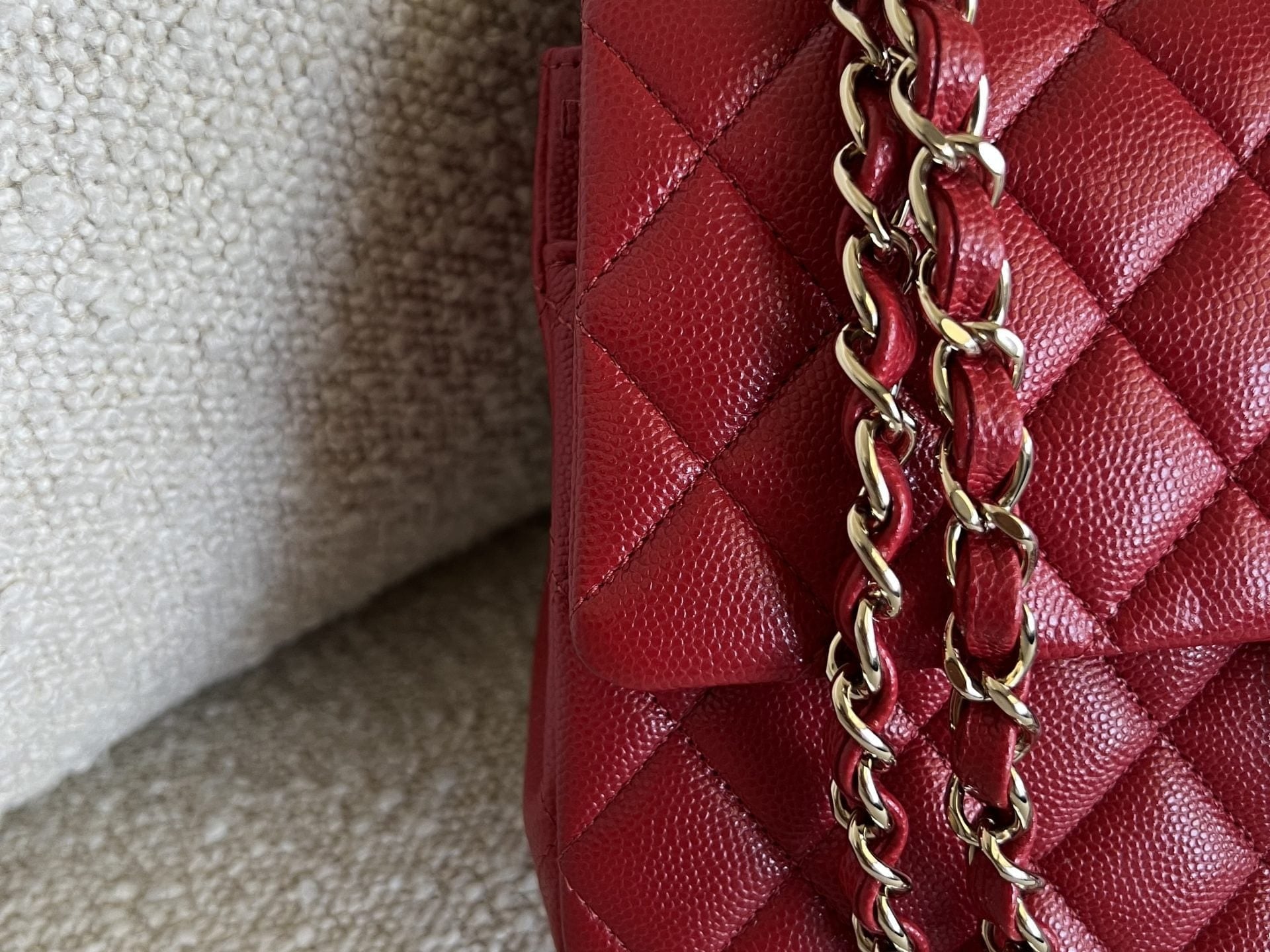 CHANEL Handbag 19B Red Caviar Quilted Classic Flap Medium SHW - Redeluxe