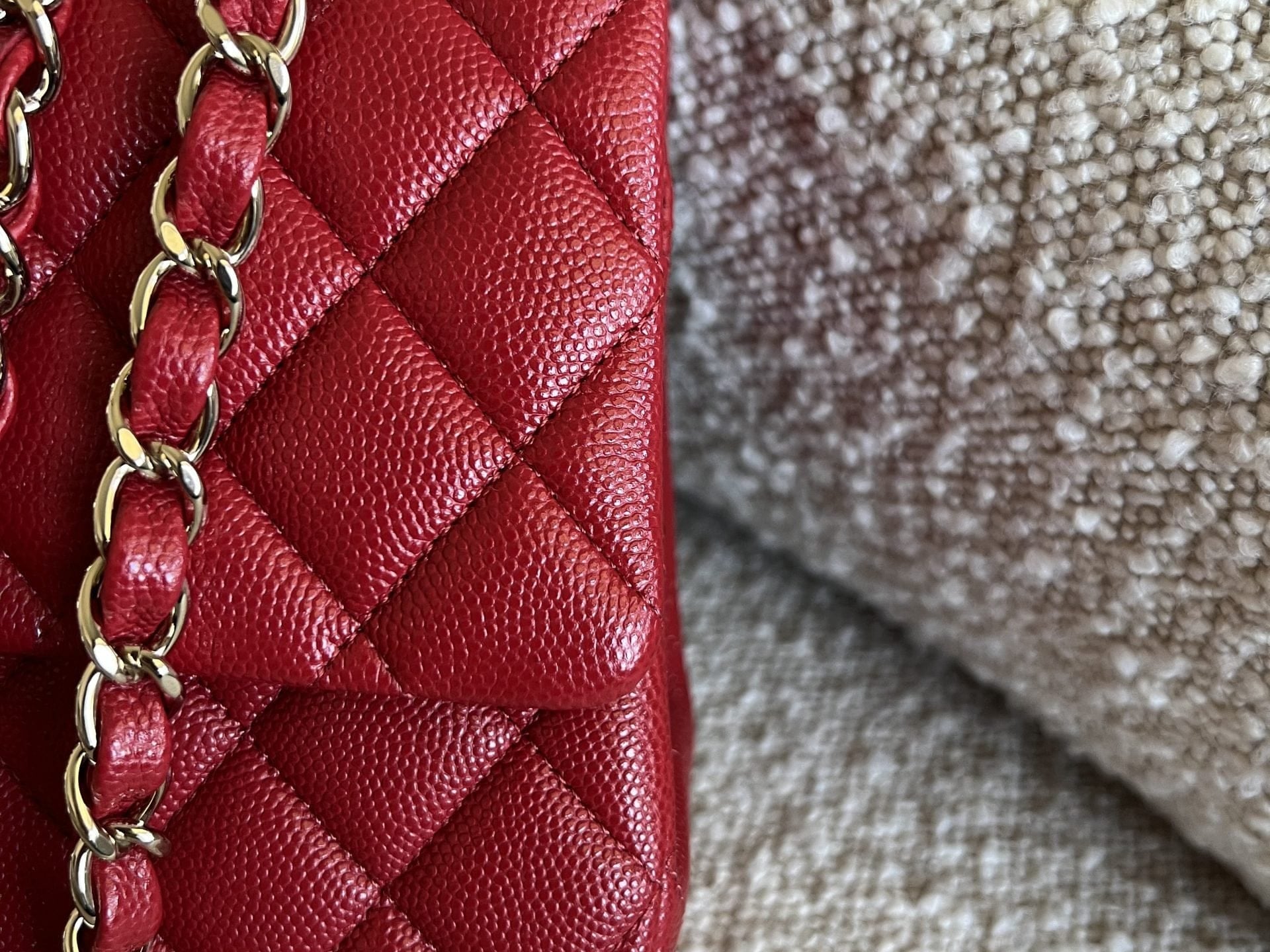 CHANEL Handbag 19B Red Caviar Quilted Classic Flap Medium SHW - Redeluxe