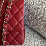 CHANEL Handbag 19B Red Caviar Quilted Classic Flap Medium SHW - Redeluxe