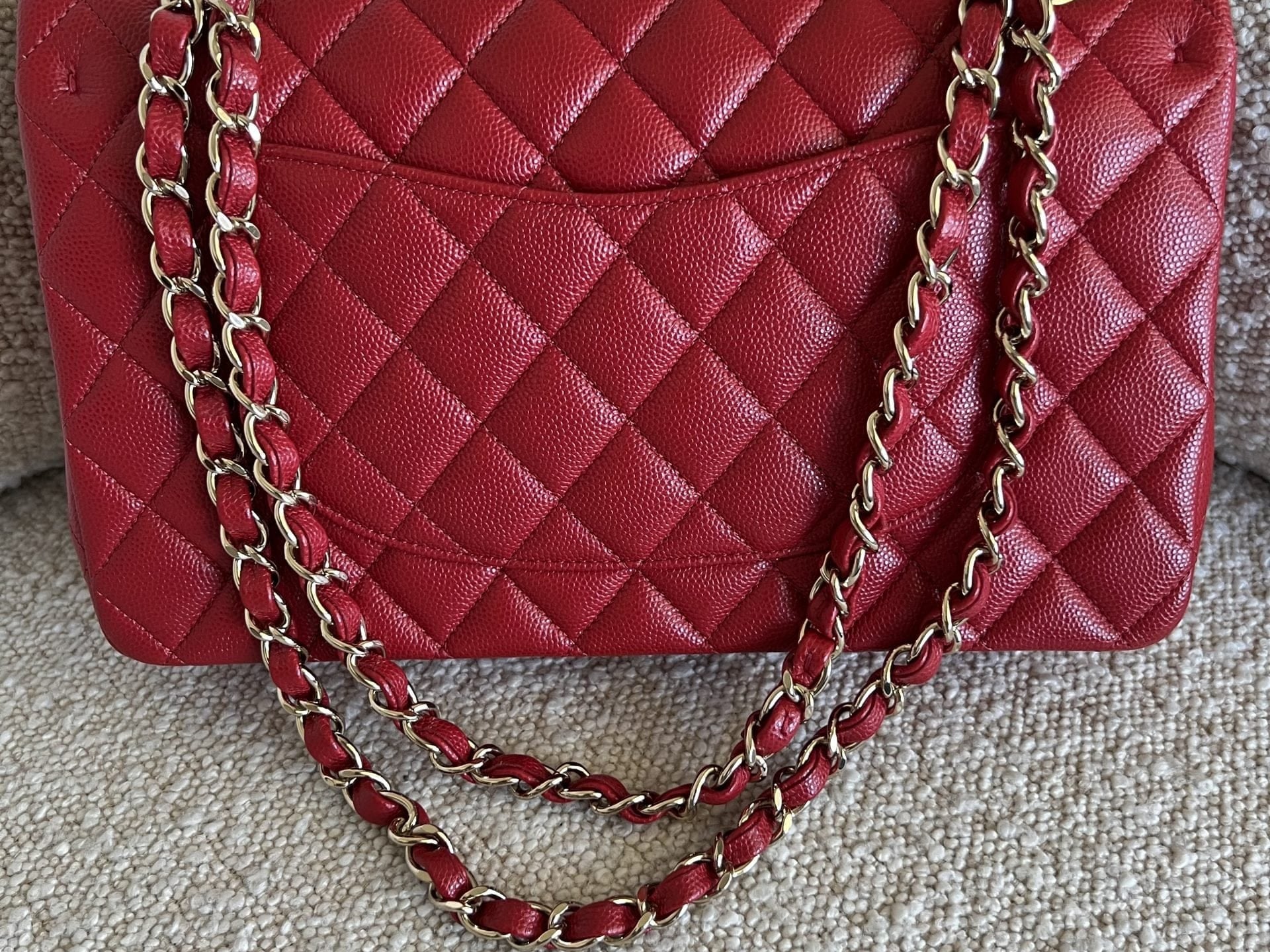 CHANEL Handbag 19B Red Caviar Quilted Classic Flap Medium SHW - Redeluxe