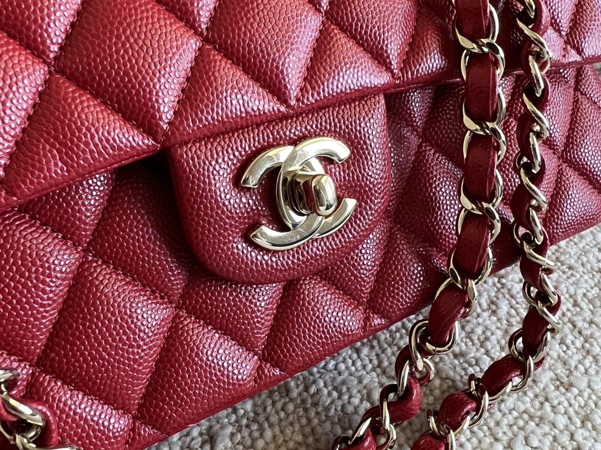 CHANEL Handbag 19B Red Caviar Quilted Classic Flap Medium SHW - Redeluxe