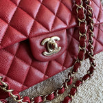 CHANEL Handbag 19B Red Caviar Quilted Classic Flap Medium SHW - Redeluxe