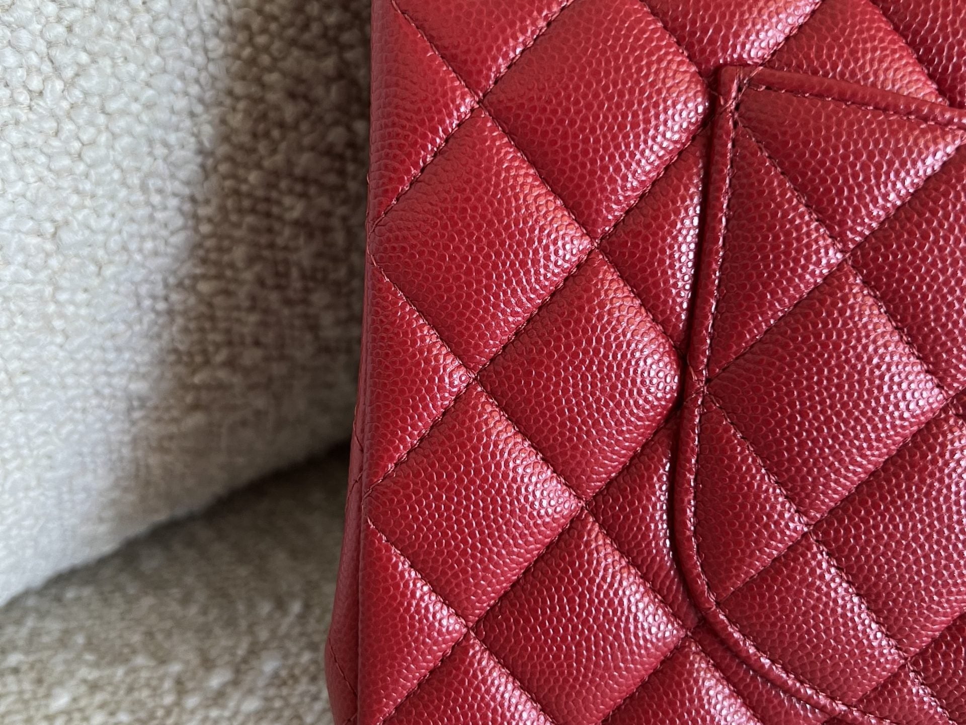 CHANEL Handbag 19B Red Caviar Quilted Classic Flap Medium SHW - Redeluxe