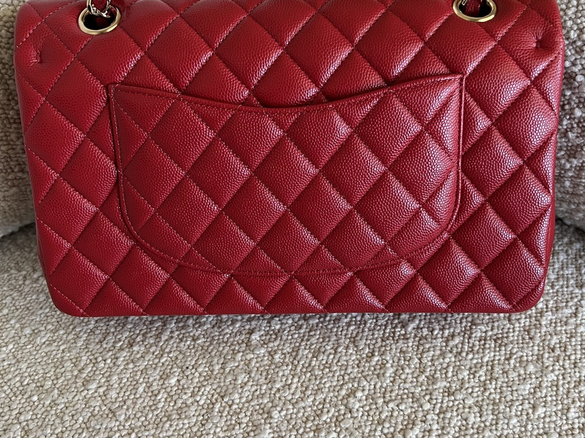 CHANEL Handbag 19B Red Caviar Quilted Classic Flap Medium SHW - Redeluxe