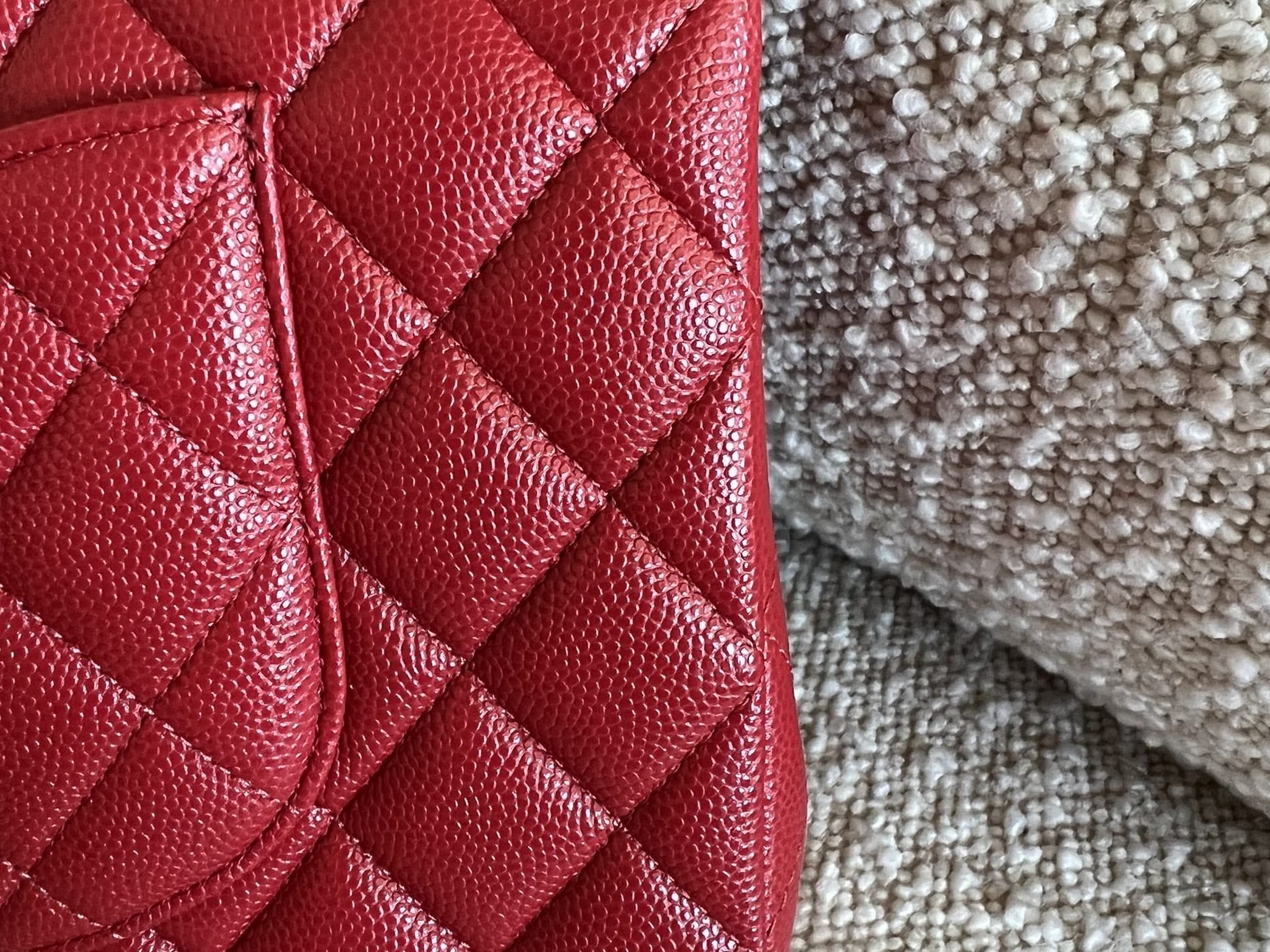 CHANEL Handbag 19B Red Caviar Quilted Classic Flap Medium SHW - Redeluxe