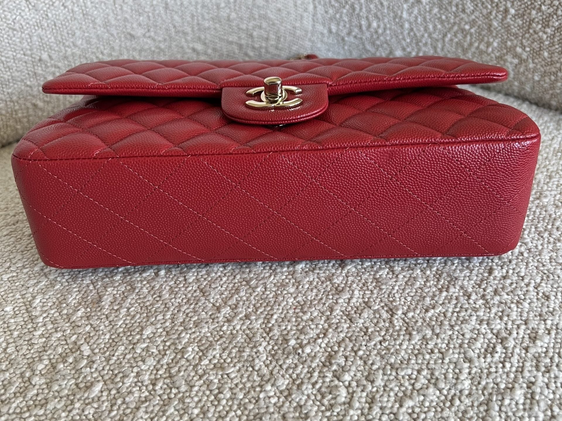 CHANEL Handbag 19B Red Caviar Quilted Classic Flap Medium SHW - Redeluxe