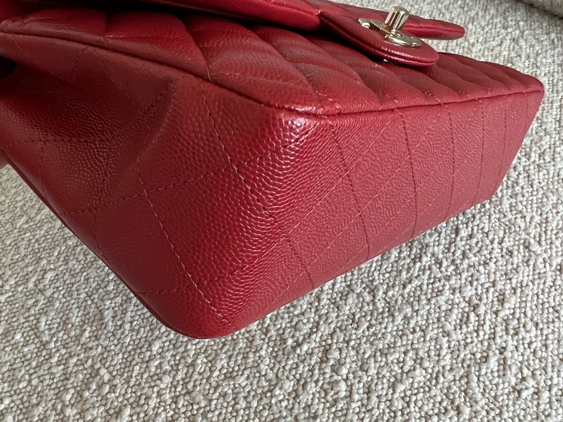 CHANEL Handbag 19B Red Caviar Quilted Classic Flap Medium SHW - Redeluxe