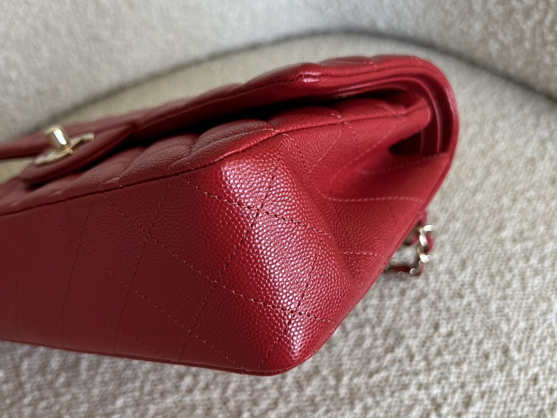 CHANEL Handbag 19B Red Caviar Quilted Classic Flap Medium SHW - Redeluxe