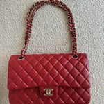 CHANEL Handbag 19B Red Caviar Quilted Classic Flap Medium SHW - Redeluxe