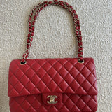 CHANEL Handbag 19B Red Caviar Quilted Classic Flap Medium SHW - Redeluxe