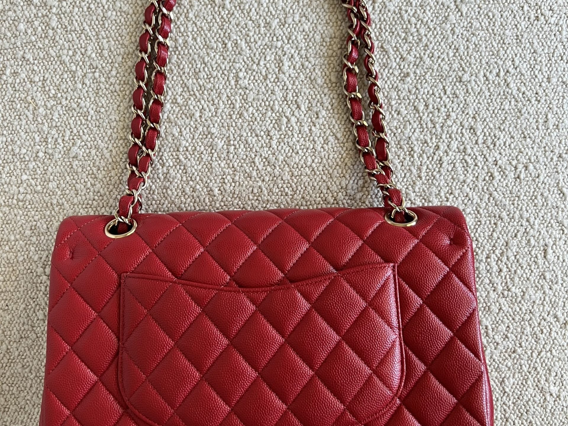 CHANEL Handbag 19B Red Caviar Quilted Classic Flap Medium SHW - Redeluxe