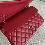 CHANEL Handbag 19B Red Caviar Quilted Classic Flap Medium SHW - Redeluxe