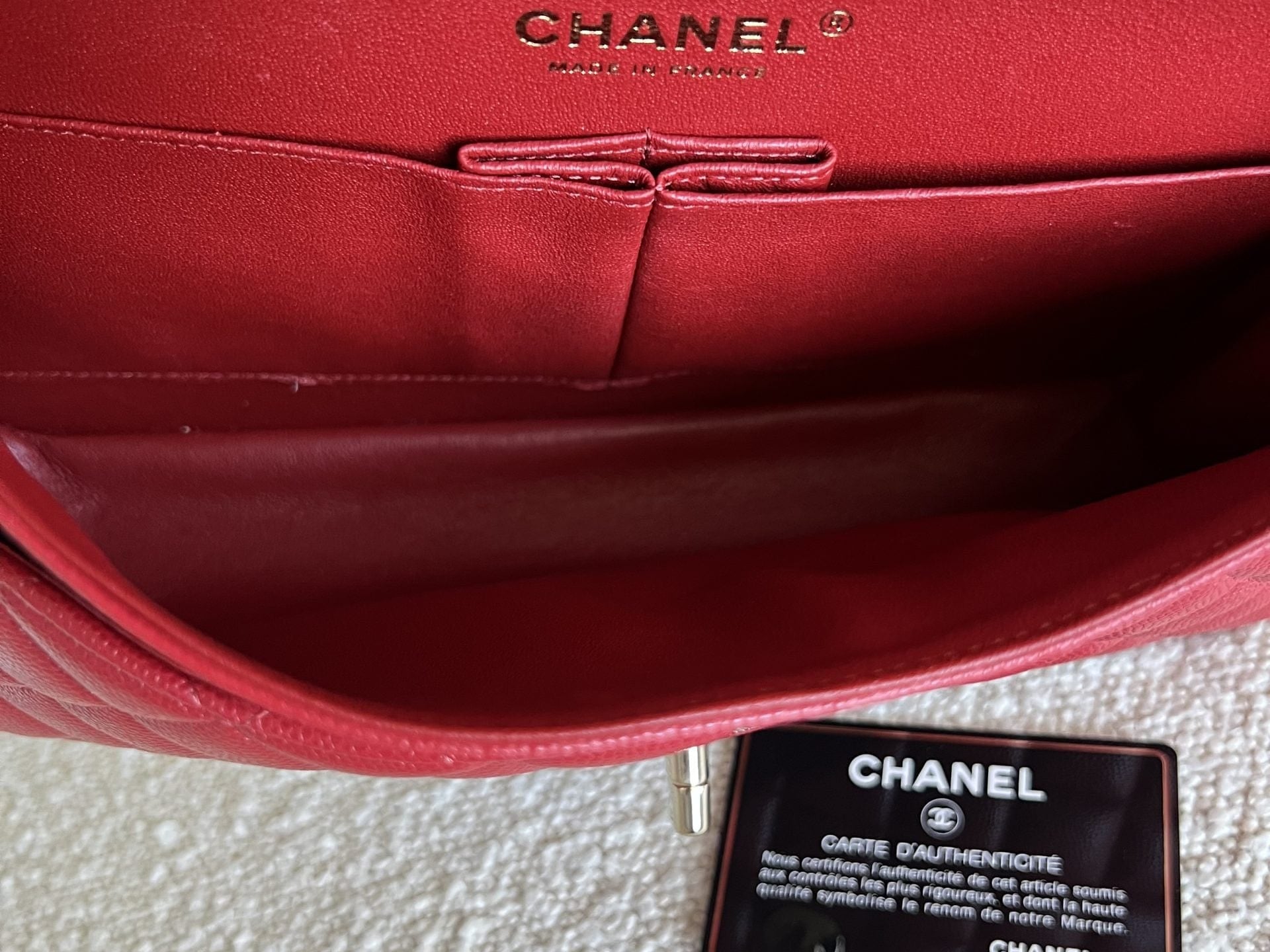 CHANEL Handbag 19B Red Caviar Quilted Classic Flap Medium SHW - Redeluxe