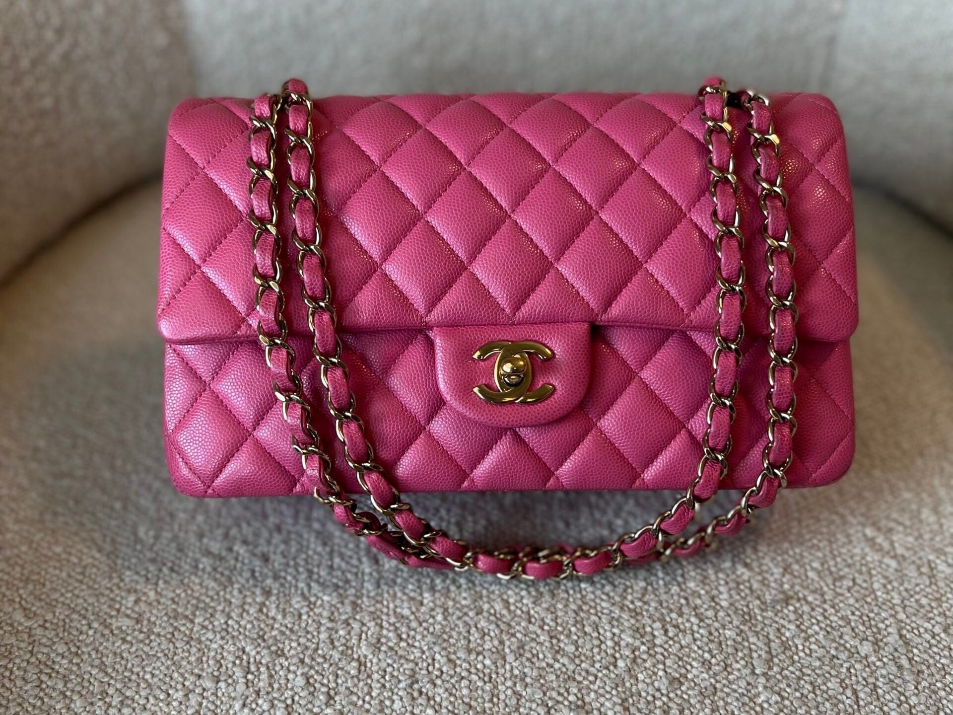 CHANEL Handbag 19C Pink Caviar Quilted Classic Flap Medium LGHW - Redeluxe
