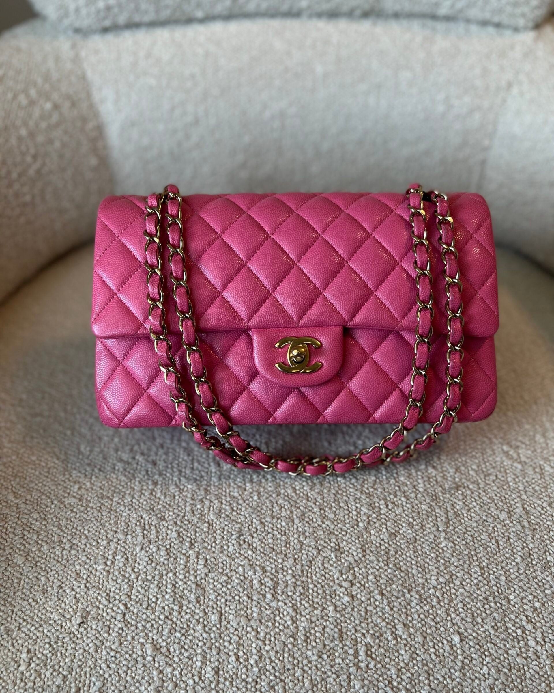 CHANEL Handbag 19C Pink Caviar Quilted Classic Flap Medium LGHW - Redeluxe