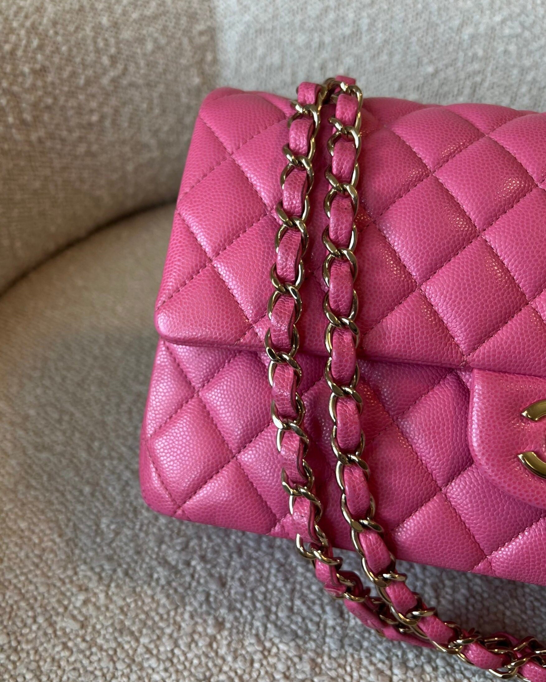 CHANEL Handbag 19C Pink Caviar Quilted Classic Flap Medium LGHW - Redeluxe