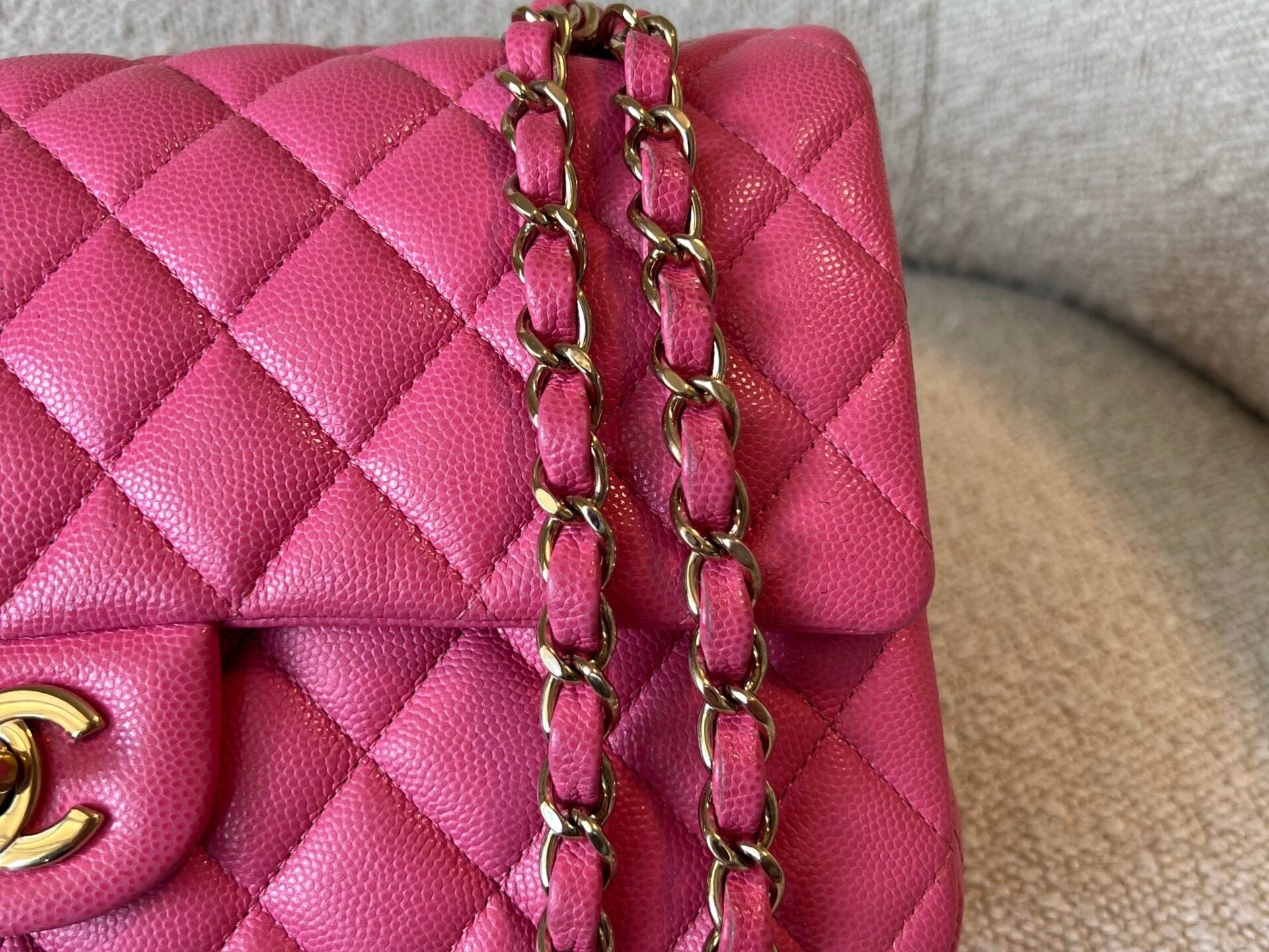 CHANEL Handbag 19C Pink Caviar Quilted Classic Flap Medium LGHW - Redeluxe