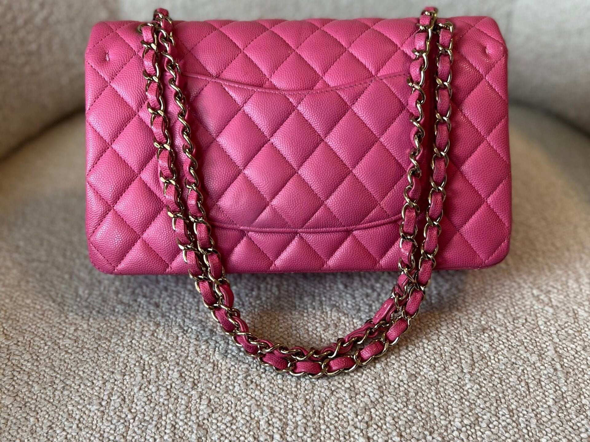 CHANEL Handbag 19C Pink Caviar Quilted Classic Flap Medium LGHW - Redeluxe