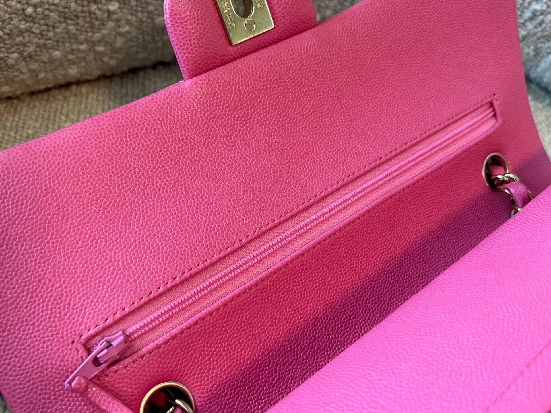 CHANEL Handbag 19C Pink Caviar Quilted Classic Flap Medium LGHW - Redeluxe