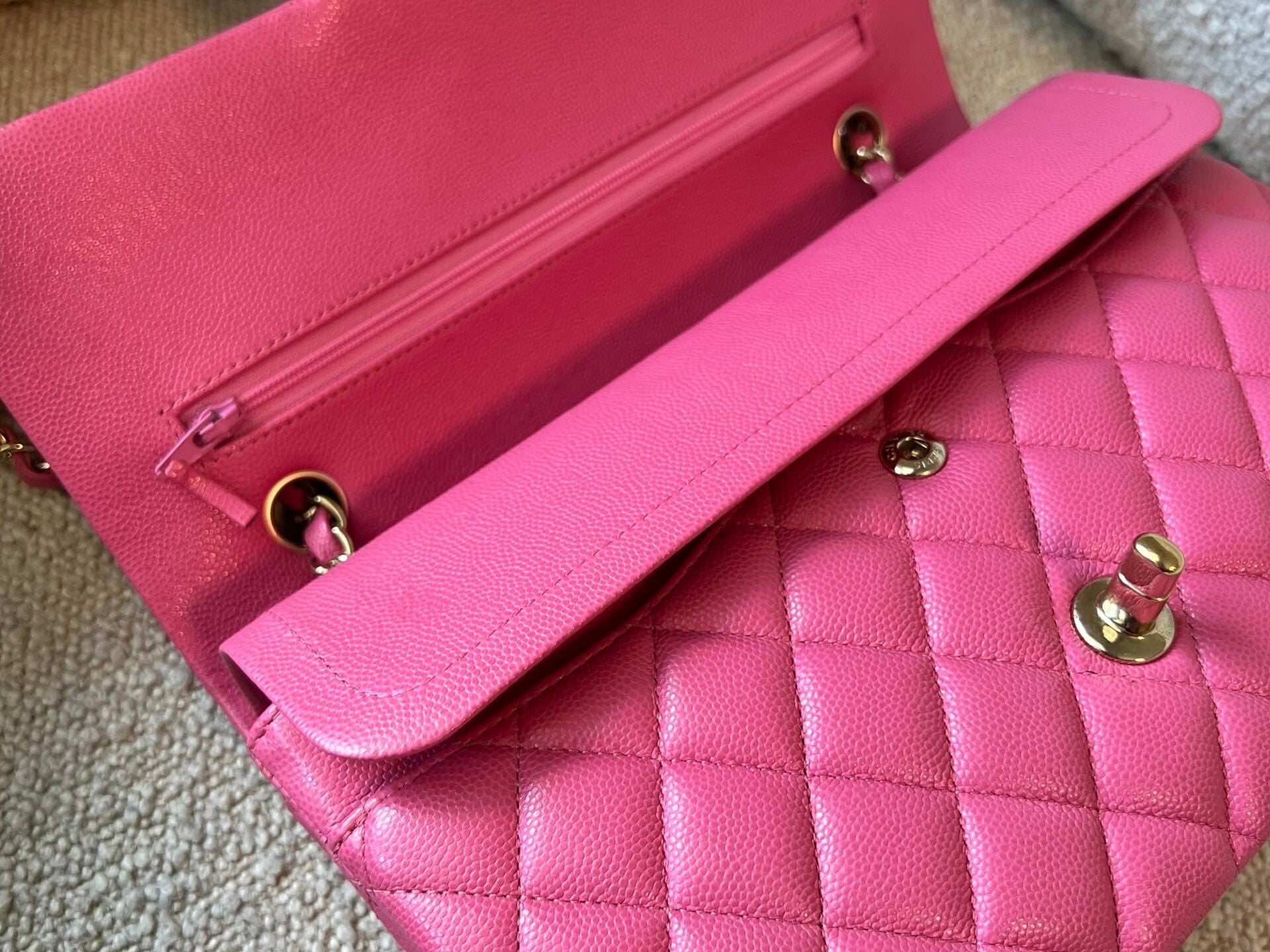CHANEL Handbag 19C Pink Caviar Quilted Classic Flap Medium LGHW - Redeluxe