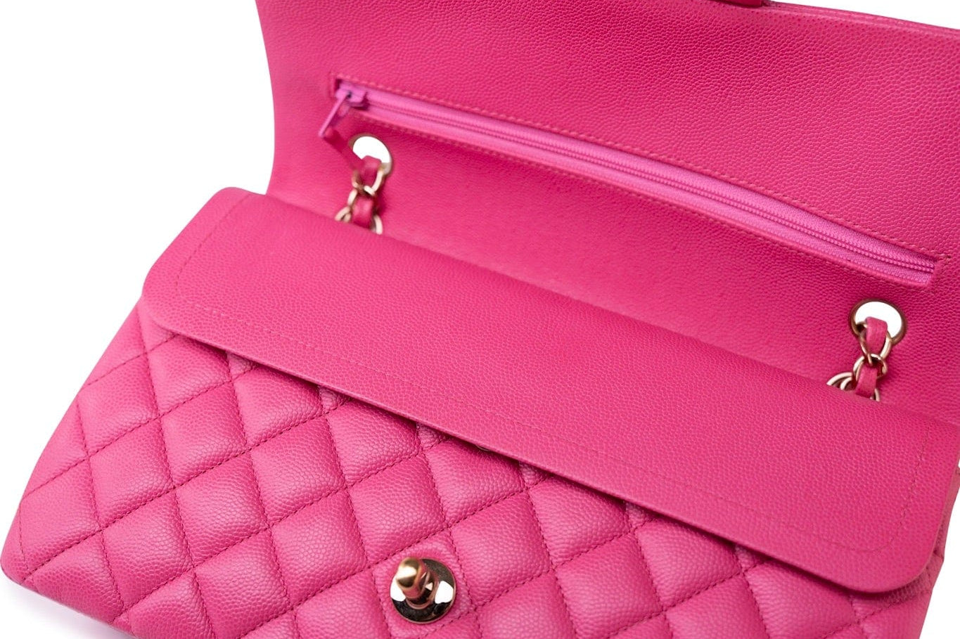 CHANEL Handbag 19C Pink Caviar Quilted Classic Flap Medium LGHW - Redeluxe