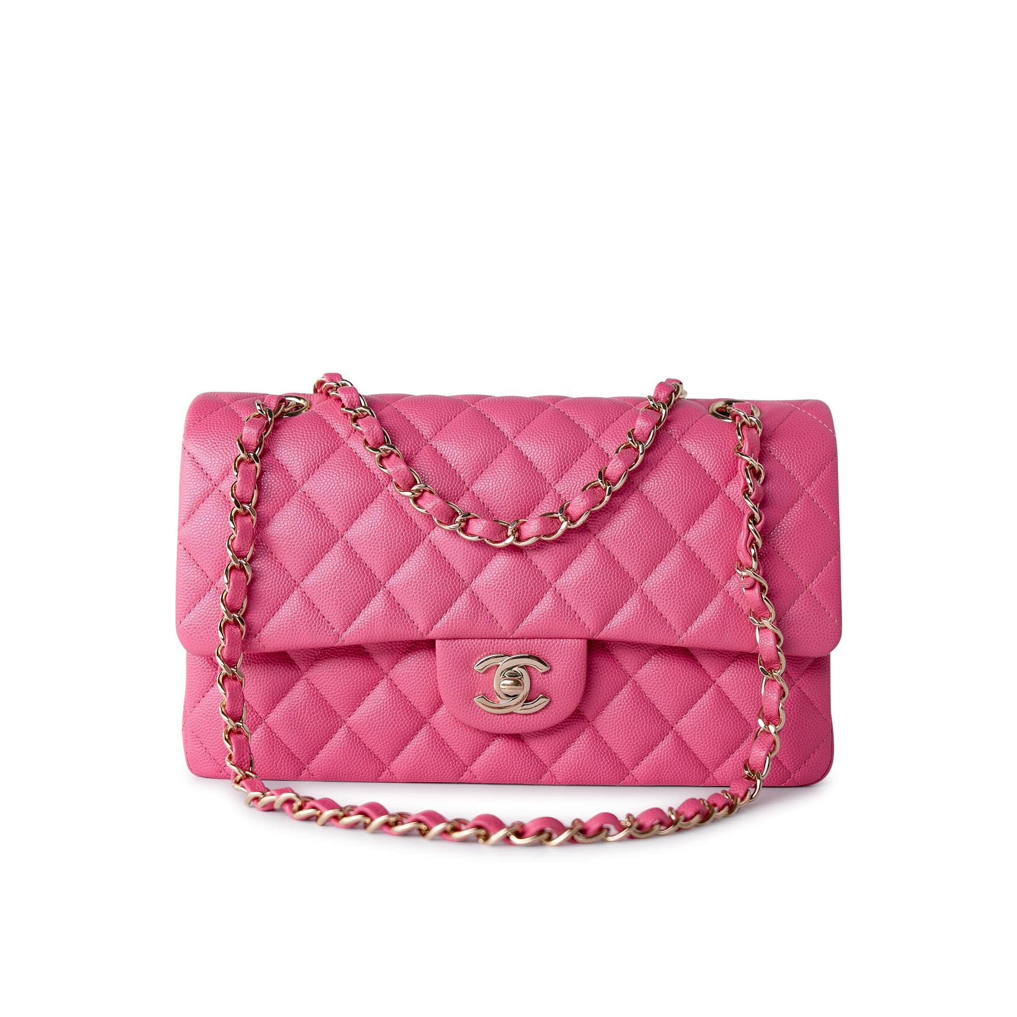 CHANEL Handbag 19C Pink Caviar Quilted Classic Flap Medium - Redeluxe
