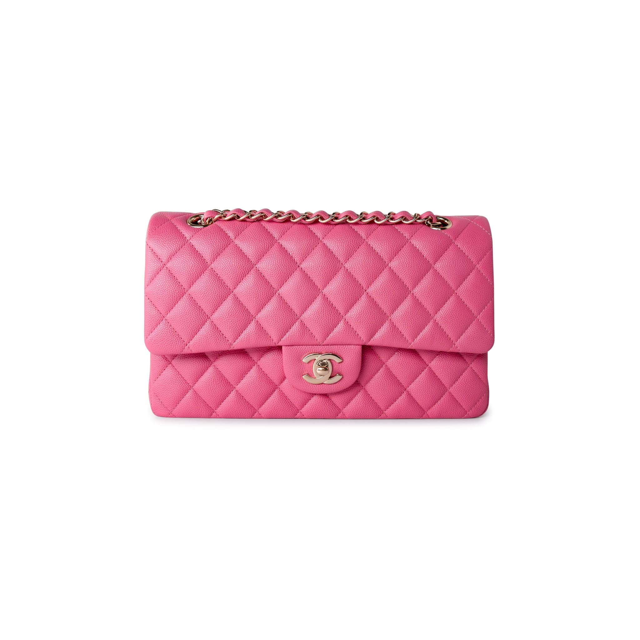 CHANEL Handbag 19C Pink Caviar Quilted Classic Flap Medium - Redeluxe