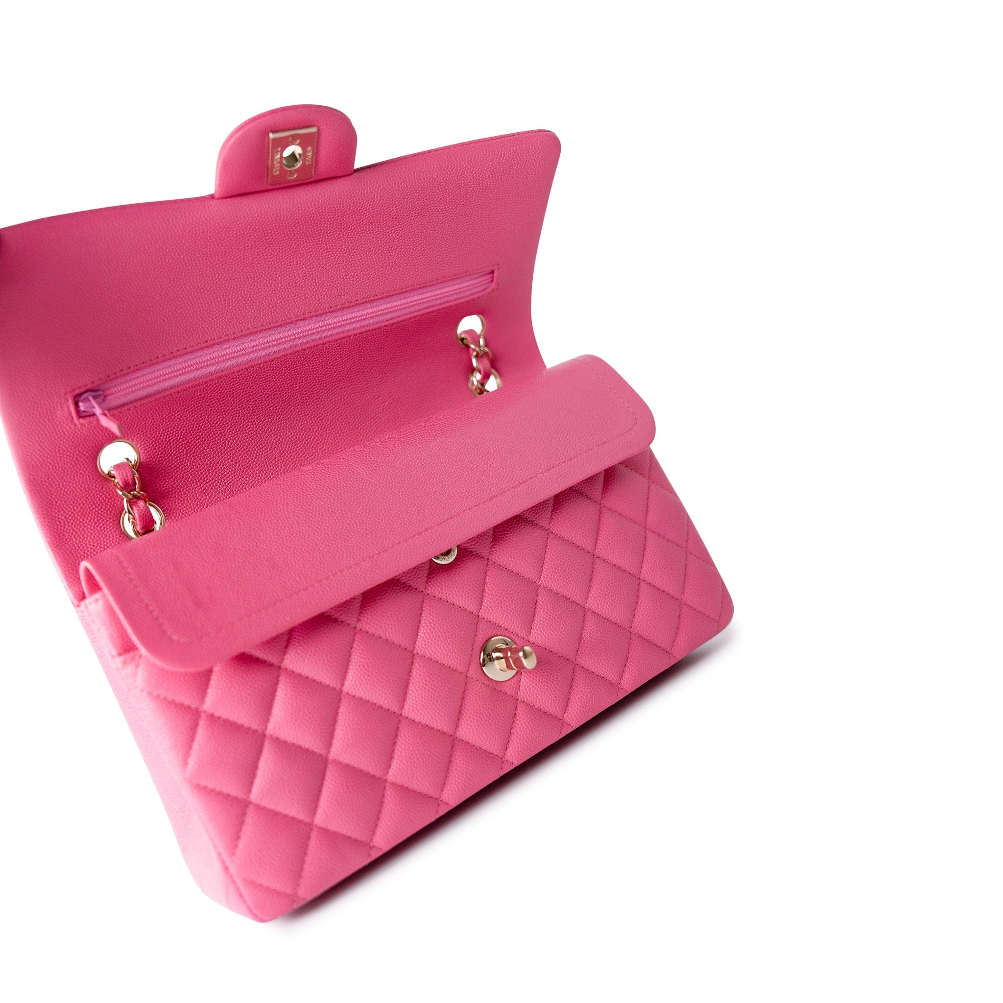 CHANEL Handbag 19C Pink Caviar Quilted Classic Flap Medium - Redeluxe