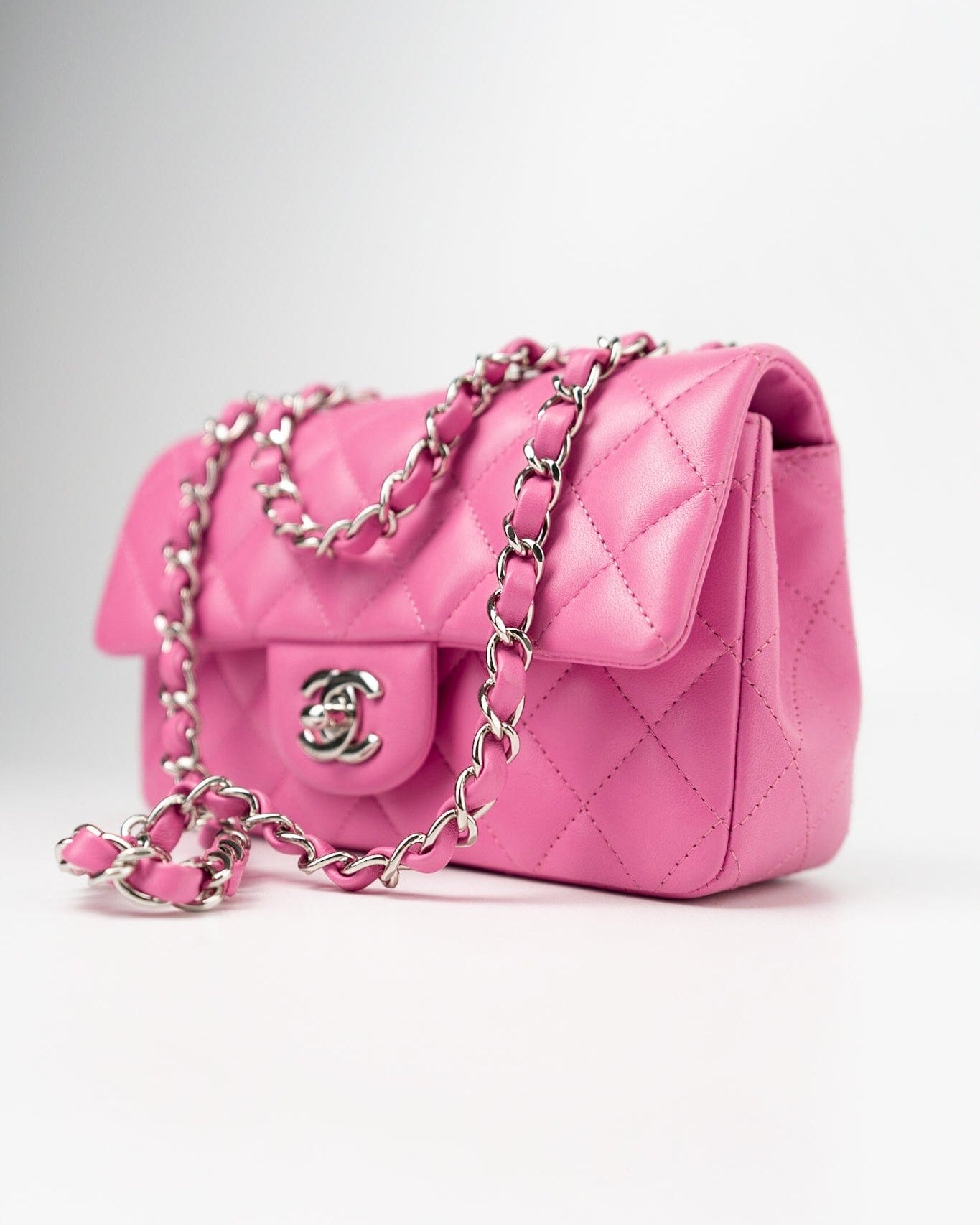 CHANEL Handbag 19C Pink Lambskin Quilted Mini Rectangular Flap SHW - Redeluxe