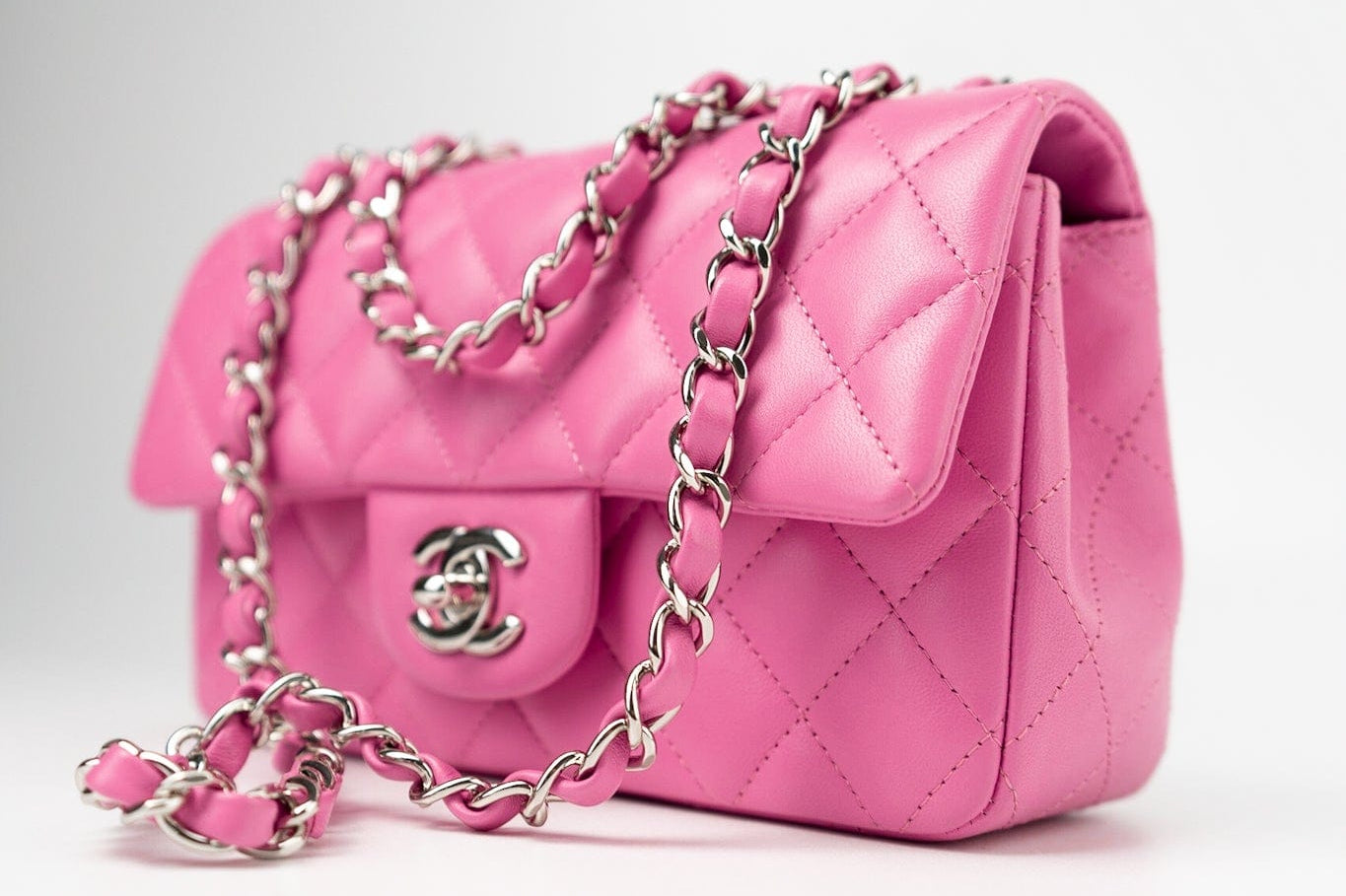 CHANEL Handbag 19C Pink Lambskin Quilted Mini Rectangular Flap SHW - Redeluxe