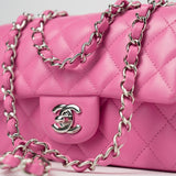 CHANEL Handbag 19C Pink Lambskin Quilted Mini Rectangular Flap SHW - Redeluxe