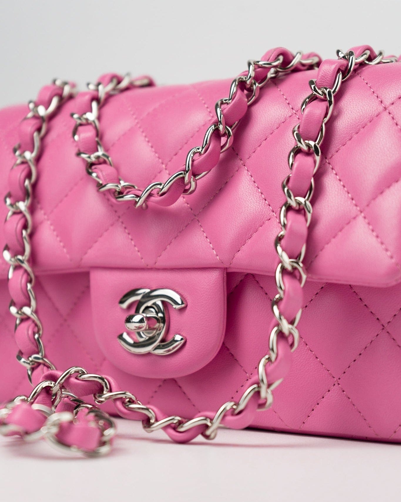 CHANEL Handbag 19C Pink Lambskin Quilted Mini Rectangular Flap SHW - Redeluxe