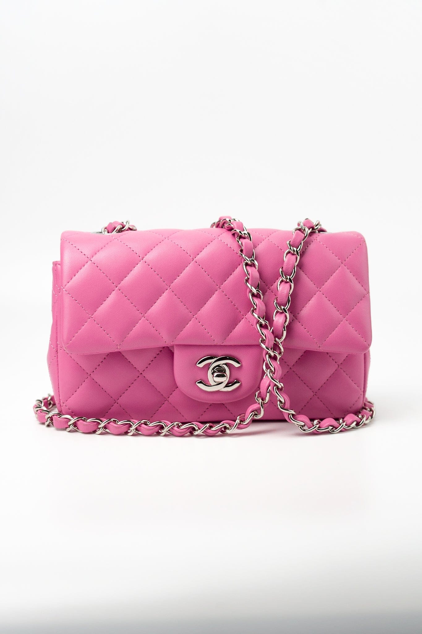 19C Pink Lambskin Quilted Mini Rectangular Flap SHW – REDELUXE