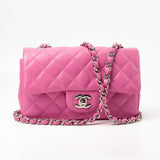 CHANEL Handbag 19C Pink Lambskin Quilted Mini Rectangular Flap SHW - Redeluxe