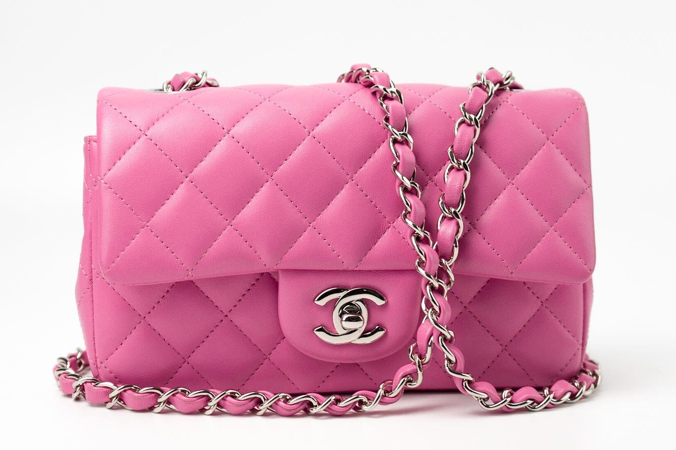 CHANEL Handbag 19C Pink Lambskin Quilted Mini Rectangular Flap SHW - Redeluxe